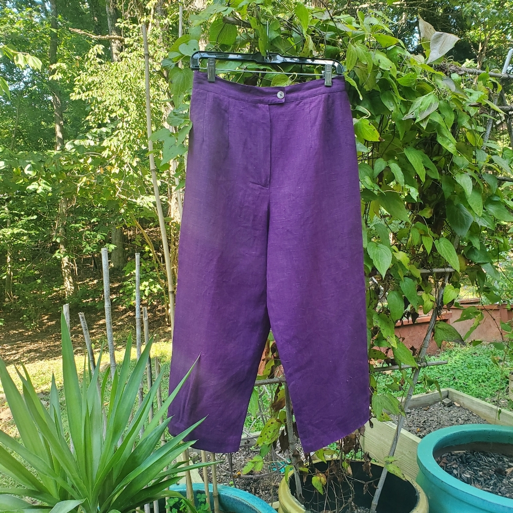 HARVE BENARD 100% Linen Slacks Fully Lined Cropped Slacks Eggplant EUC